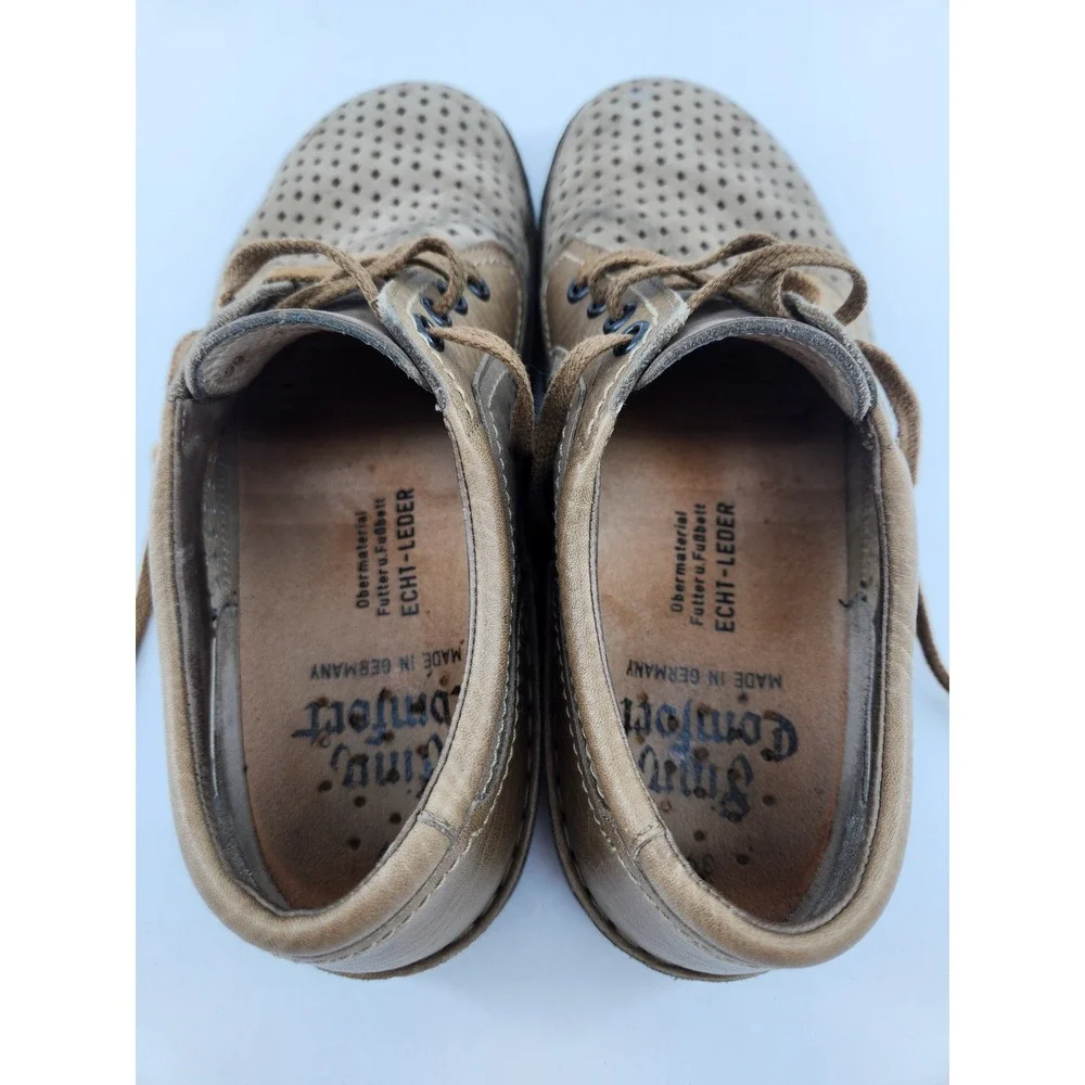 Finn Comfort Baden Perforated Leather Lace Up Shoes Womens 39 US 8.5 Tan Germany